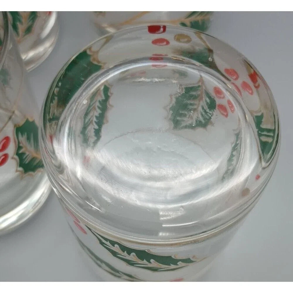 4 Vintage 12 oz Culver Christmas Holiday Holly Leaves & Berries Glasses